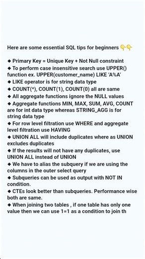 Here are some essential SQL tips for beginners 👇👇