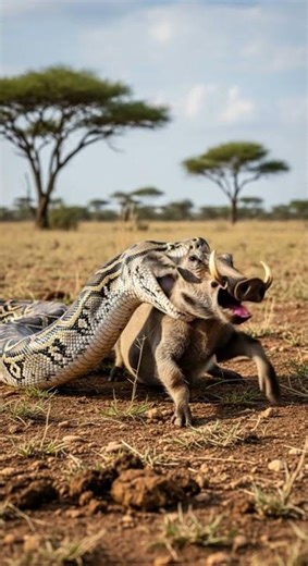 Will the python manage to swallow the warthog Epic showdown in the wild #wildlife #nature #python