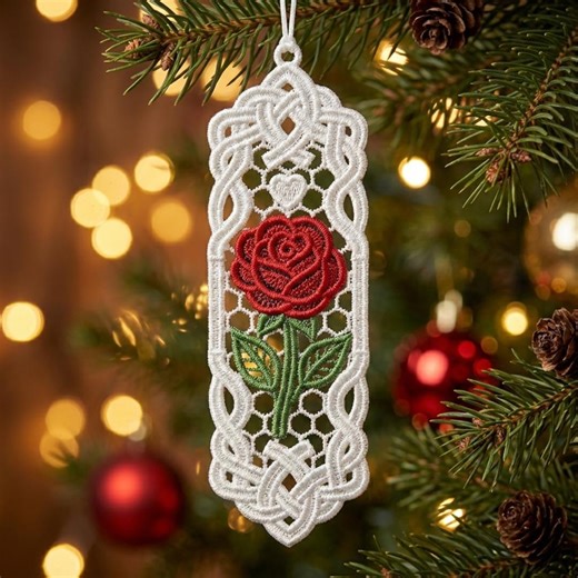 FSL Rose Bookmark, Green Stem Beauty, Elegant Fl - Free Standing Lace Machine Embroidery Designs Instant Download 5x7 Hoop SCA1251-010 - Etsy UK