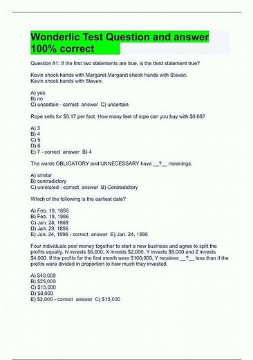 Latest Wonderlic Practice Test Questions and Answers 100 Correct1316 video