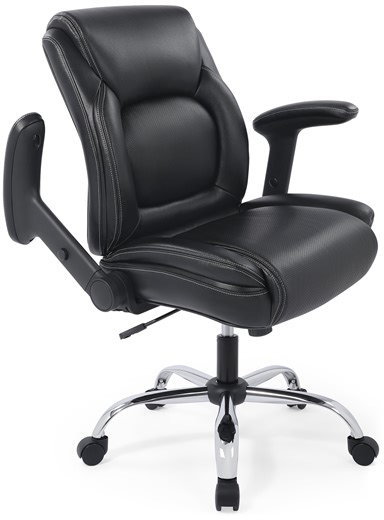 CHAIRMAN® Ergonomic Heavy Duty Mid-Back Bonded Leather Padded Adjustable-Height/Tilt Executive Office Chair, Comfortable Swivel Rolling Computer Desk Task Office Stool with Flip-Up & Lift Arms, Black