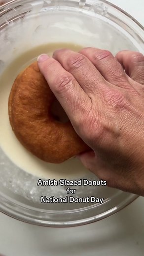 Fruday June 7 is National Donut Day and this is the recipe you should make! Amish glazed donuts are ridiculously soft and fluffy. Get the full recipe on my website: https://www.tastesoflizzyt.com/amish-glazed-donuts/ #nationaldonutday #donuts #homemadedonuts