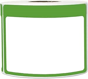 Green Plain Name Tag - 3.5 x 2.25 Inch Writable Tag Stickers Border Name Badge Labels - Fabric Friendly Adhesive Perforated Line for School Office Home Meeting Kindergarten [300 Labels per Roll]