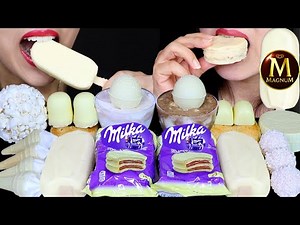 ASMR WHITE CHOCOLATE MAGNUM ICE CREAM BARS, MILKA MOUSSE ALFAJOR, GOLF BALL, MARSHMALLOW, FERRERO 먹방