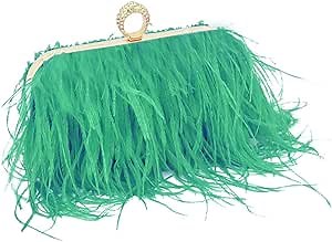 Women Ostrich Feather Purse Ostrich Tote Bag Fluffy Feather Purse Fringe Clutch Evening Handbag for Party Prom Green
