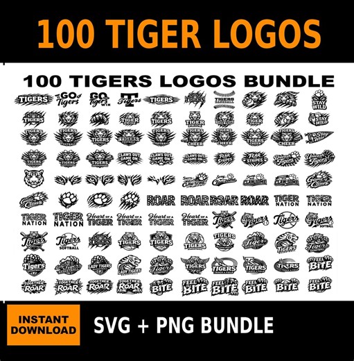 100 Tigers Logo Bundle SVG PNG, School Mascot Tiger SVG, Sports Team Tiger Logos, Cricut Shirt Designs, Game Day Spirit Wear - Etsy