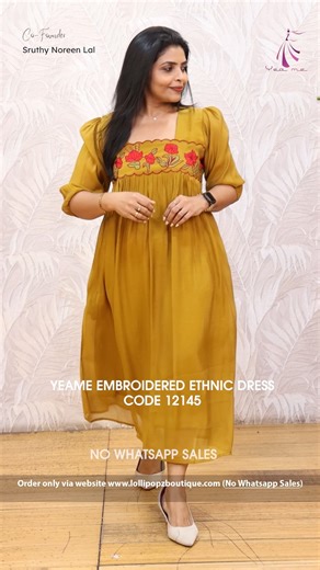 Lollipopz Boutique on Instagram: "Yeame Embroidered Ethnic Dress Product Code -(12145) CLICK TO BUY - https://www.lollipopzboutique.com/Home/product_detail/MTU4MTk2/Yeame_Embroidered_Ethnic_Dress_12145 Product Details Fabric :Butter Chanderi Style :A-Line Features :Body With Lining 2 Side Pockets Elasticated Sleeves Size: XS - 4XL Product will be dispatched After 30 working days. Price: ₹1099.00 NO WHATSAPP SUPPORT!! NO WHATSAPP SALE!!"