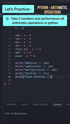 Python Practice 🐍 | "Take 2 numbers and perform all arithmetic operations " #Python #shorts #part2