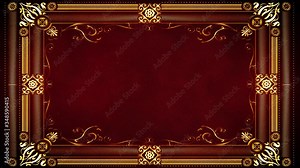 Vintage Gold Ornamental Frame With Floral Patterns Intro Reveal/ 4k animation of an elegant golden frame background with ornamental and floral patterns elements revealing