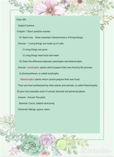 DAV CLASS 6 SCIENCE CHAPTER 7 THE WORLD OF LIVING QUESTION ANSWER