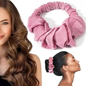 Heatless Curling Scrunchie, Heatless Hair Curler to Sleep In, No Heat Curls Headband Scrunchie Silk Lazy Rollers for Long Hair Overnight - Pink