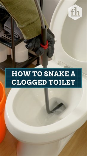 Plunger not doing the job? It might be time to try using a drain snake. #cloggedtoilet #drainsnake #toiletsnake #plumbing #plumbing101 #plumpingtip | Family Handyman