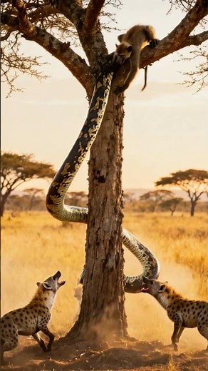 Hyenas Attack Giant Python | Brutal Wildlife Battle for Survival 🐍🔥 #wildlife #aianimation