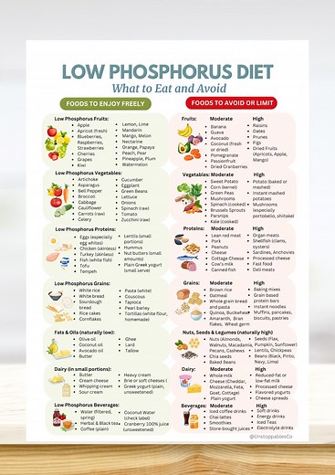 Low Phosphorus Diet Guide: Kidney-friendly Food List (PDF Printable Download A4/US Letter Size) - Etsy