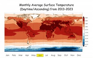 Animated world map shows the average monthly surface temperature from 2013 to 2023. Source: https://buff.ly/3s6SoT6 | Simon shows you maps