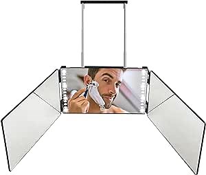 3 Way Mirror for Hair Cutting with Lights, 360 Trifold Mirror for Self Haircuts for Men Barber Use Hair Cutting Tools to See Back of Head with Adjustable Portable Hooks