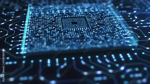 Electronic computer hardware technology. Motherboard digital chip. Tech science EDA abstract background. Integrated processor on circuit board. Information CPU engineering 3D render. Big data concept