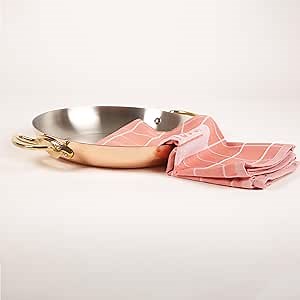 Mauviel M'Heritage 150 B Copper Round Pan With Brass Handles & Kitchen Towel Set, 7.9-in, Made In France