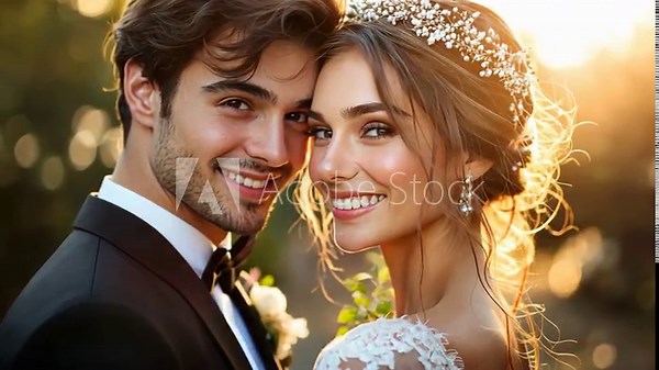 groom kissing bride cheek with smile and love