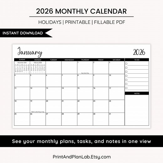 2026 Monthly Calendar Printable, Legal Size With Notes and Editable Fields (instant Digital Download) - Etsy