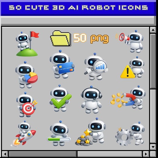 50 Cute 3D AI Robot Clipart Bundle | Business Strategy & Data Icons| Tech Digital Stickers TRANSPARENT PNG - Etsy UK