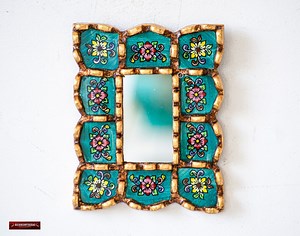 Turquoise Rectangle Mirror on the Wall Art Living Room Decorations | Peruvian Painted Glass Hanging Mirror Home Wall Decor | Gifts for Her - Etsy