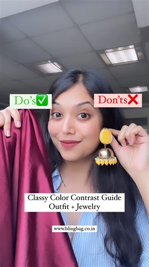 Here are Top 4 ultimate color contrast guide to style your outfit with right jewelry 💯 We hope this guide helps you to rock your look. follow @theblingbag for more such styling tips | Bling Bag