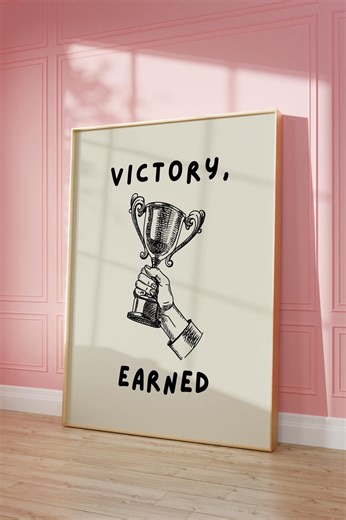 Vintage Trophy Print: Motivational Retro Victory Illustration - Etsy