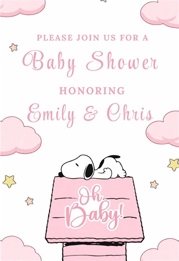 Pink Snoopy Baby Shower Video Invitation 💗🍼 #custominvitations #snoopy #snoopybaby #babyshowertheme #snoppylover