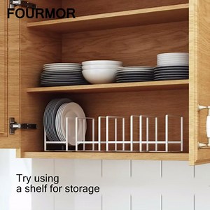 4 Pack Large Plate Holders Organizers - Upright Cabinet Dish Drying Racks Metal Plate Dish Organizers Racks Stands for Countertop and Cupboard