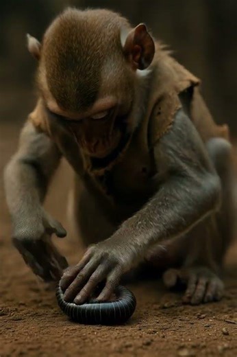 Funny Monkey Fears Pillbug