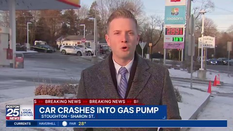 Car crashes into Stoughton gas pump, setting off fire suppression system