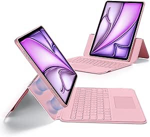 ESR iPad Air 13 Inch Case Keyboard (M3/M2, 2025/2024), Keyboard Case with Trackpad, Magnetic Detachable Keyboard with Backlit Keys, Fully Adjustable Portrait/Landscape Stand, Ascend Series, Pink