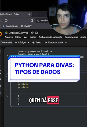 PYTHON PARA DIVAS: TIPOS DE DADOS EM PYTHON Minha diva, nesse tutorial em Python vou te mostrar o conceito de tipo de dados. Será que você sabe tudo?