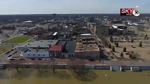 Another look from Sky 6 of the flood wall protecting downtown Paducah from the flooding Ohio River. | WPSD-TV