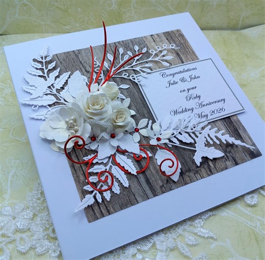 Handmade Ruby 40th Wedding Anniversary Card * 3D * Boxed and Personalised * Luxury Rustic Style - Etsy