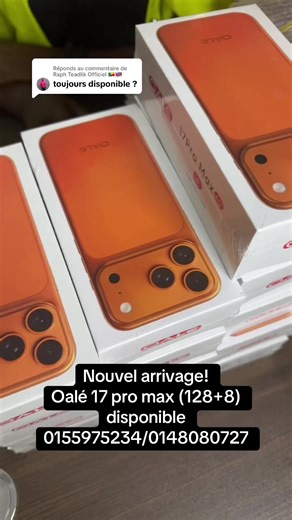 Réponse à @Raph Teadlik Officiel 🇧🇯🇬🇧 Marque: Oalé Modèle: 17 pro max Stockage: 128GB/Ram4 4 Caméra: 20 13MP Batterie: 5750mAh Écran:6,85 pouces Prix: 50.000f Contacts: 0155975234/0148080727 #foryoupage❤️❤️ #flypシ #Ravi #portable #promo