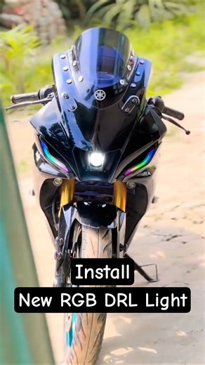 RGB Remote DRL Light install in Yamaha R15 V4 Black Colour Bike Modified #shorts #modified #r15v4