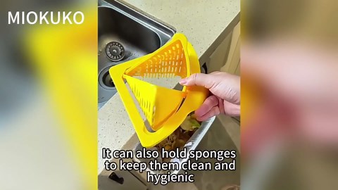 Magnetic Drainage & Filter Basket, Punch-Free Triangular Sink Strainer with Twist-Open Bottom, Collapsible Kitchen Sink Filter Basket, Strong Magnetic Fixation (White)