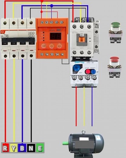 Three Phase Motor Control Wiring Diagram with Protection#electrical #controlsystem #effect #memeedit