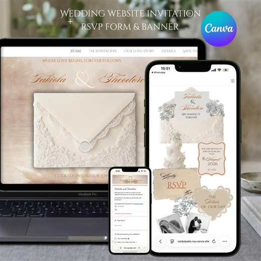 Ivory Champagne Wedding Website Invitation , Romantic Lace Wedding Invitation , Animated Wedding Invitation , Beige Wedding Invite Template - Etsy