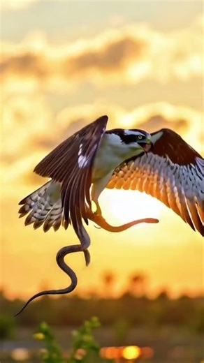 Dramatic Hawk Hunt: Capturing a Snake at Sunset
