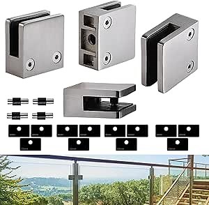 Glass Clamp－4PCS Adjustable Glass Shelf Bracket, 1/3 "-1/2 " 304 Stainless Steel Glass Clamps, Glass Clamp Bracket is Suitable for Railing, Stairs, Glass Wall, All Kinds of Glass (Silver-4pcs)