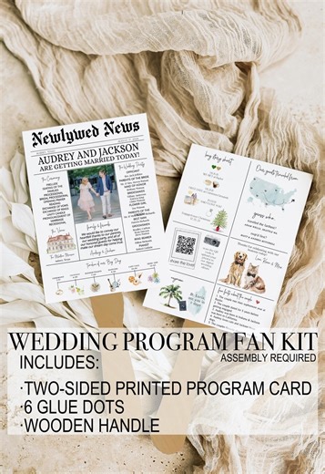 Wedding Program Fan Kit, Newspaper Wedding Program Fan Kit, Infographic Wedding Program Fan Kit, Wedding Ceremony Program, Wedding Timeline - Etsy