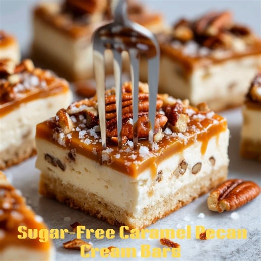 Sugar-Free Caramel Pecan Cream Bars 🍮 Creamy caramel, crunchy pecans, and a buttery shortbread base — these bars are rich, smooth, and sugar-free perfection. 📝 Ingredients Crust: 1 ½ cups almond flour ¼ cup melted butter 2 tbsp monk fruit sweetener Filling: 8 oz cream cheese, softened ¼ cup powdered allulose ½ cup heavy cream ½ tsp vanilla extract Caramel Layer: ½ cup butter ½ cup allulose ¼ cup heavy cream 1 cup chopped pecans, toasted Pinch of salt 👩‍🍳 Steps to Create Preheat oven to 350°F