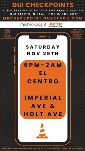 DUI Checkpoints Saturday November 29th 2025