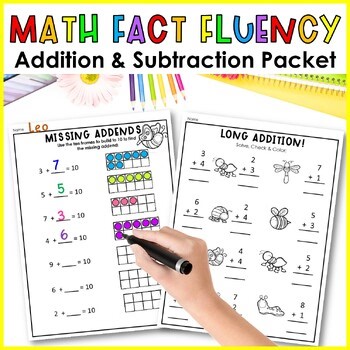 1st 2nd Addition Subtraction with 20 Worksheets Fact Fluency Cards Morning Math