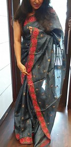 4.8K views · 75 reactions | Aegean blue Check pattern Tussar silk saree with embroidered border, buttas and pallu . Code 15310 For queries WhatsApp 9846355800 or call 04844044800 | AshimaFashionstore | Facebook