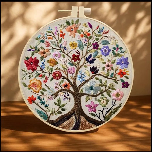 Tree of Life Embroidery Kit, Floral Nature Craft, Beginner DIY Hoop Art - Etsy