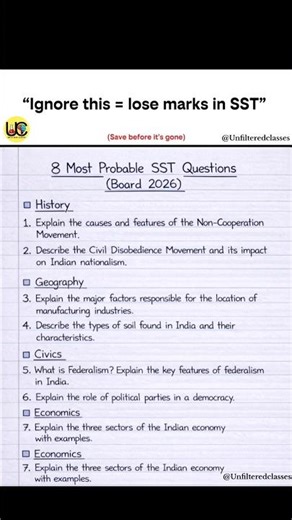 8 MOST PROBABLE QUESTIONS 🔥 CLASS 10 SOCIAL SCIENCE 2026 #shorts #unfilteredclasses